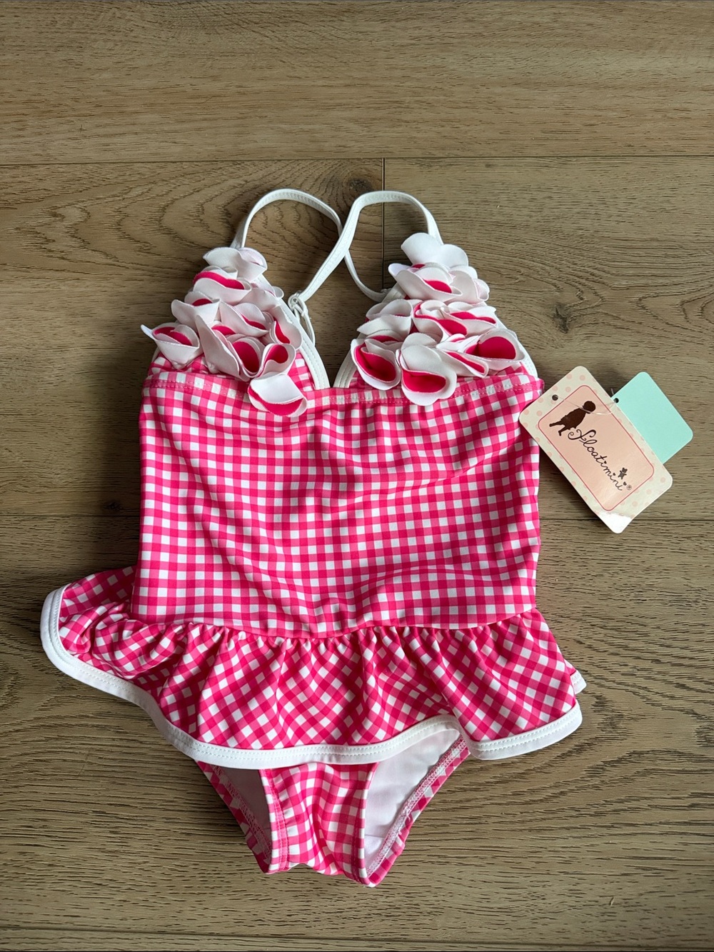 Pink Gingham Ruffle One-Piece Swimsuit for Kids 4 years